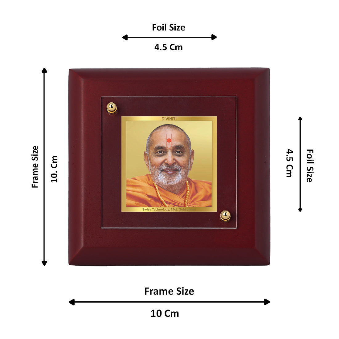 Diviniti 24K Gold Plated Pramukh Swami Photo Frame For Home Decor, Table Top, Puja, Festival Gift (10 x 10 CM)