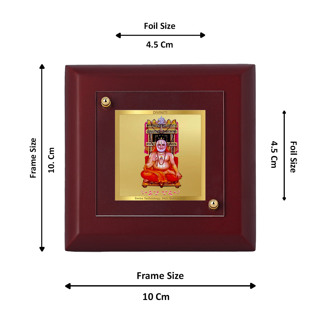 Diviniti 24K Gold Plated Raghvender Swami Photo Frame For Home Decor, Table Top, Gift (10 x 10 CM)