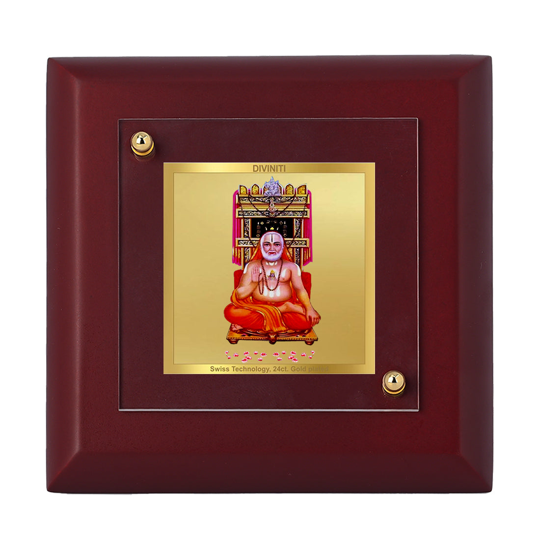 Diviniti 24K Gold Plated Raghvender Swami Photo Frame For Home Decor, Table Top, Gift (10 x 10 CM)