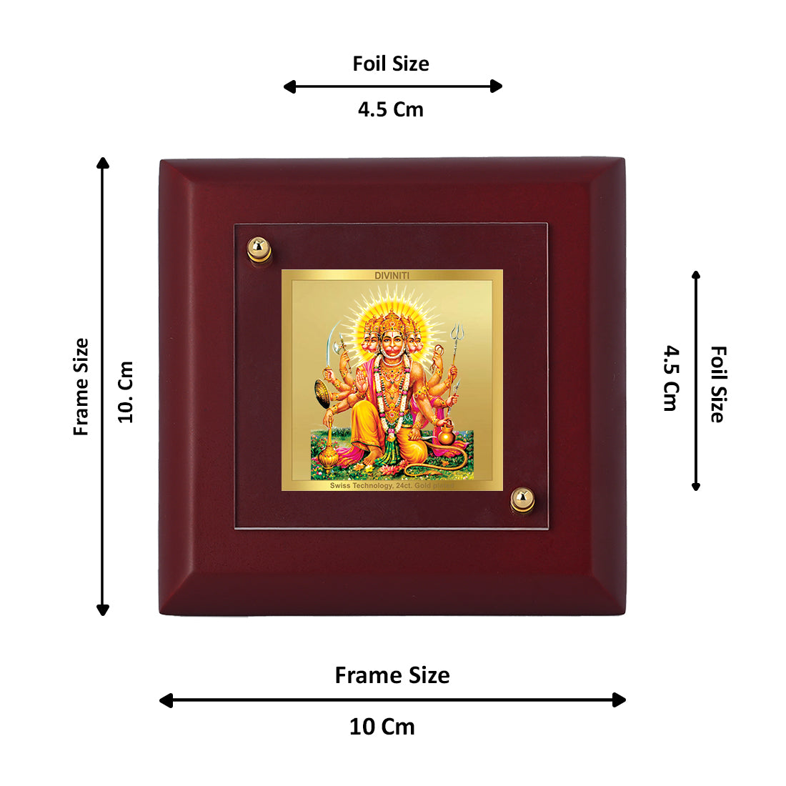 Diviniti 24K Gold Plated Panchmukhi Hanuman Photo Frame For Home Decor, Table Tops, Puja Room, Gift (10 x 10 CM)