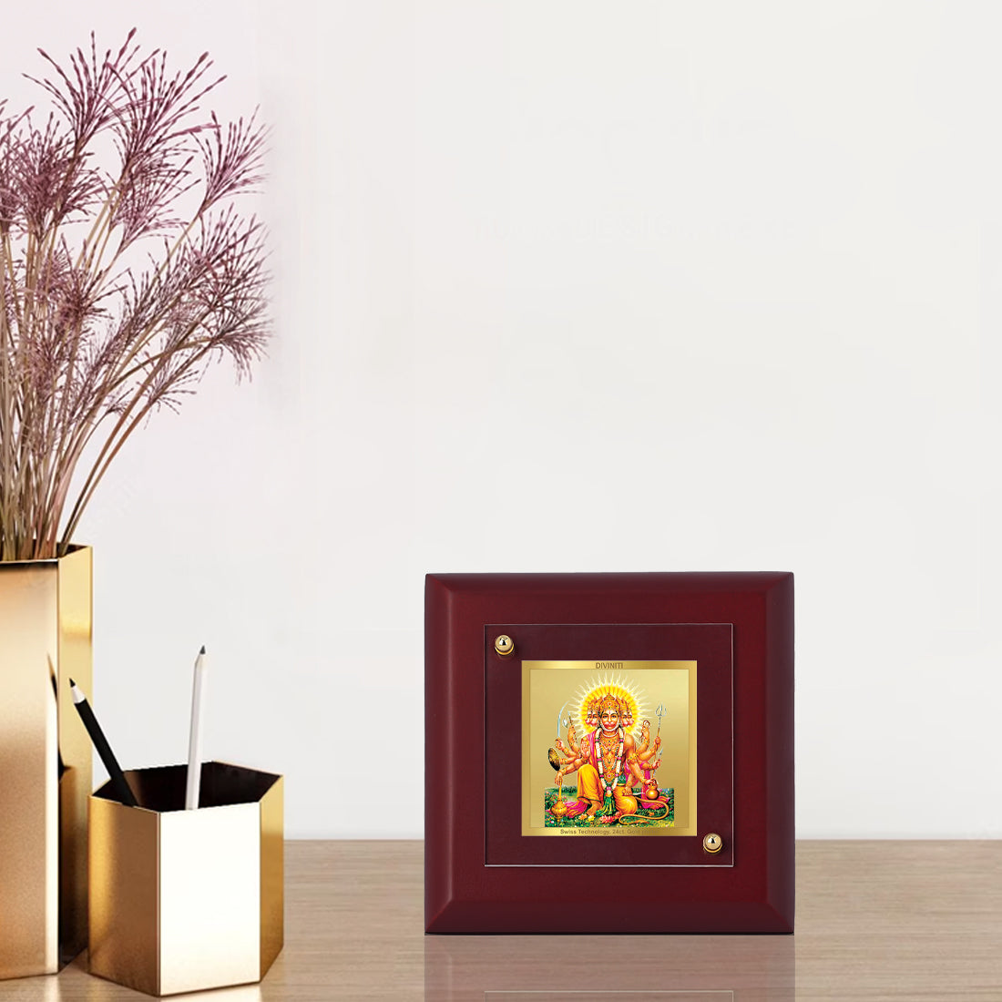 Diviniti 24K Gold Plated Panchmukhi Hanuman Photo Frame For Home Decor, Table Tops, Puja Room, Gift (10 x 10 CM)