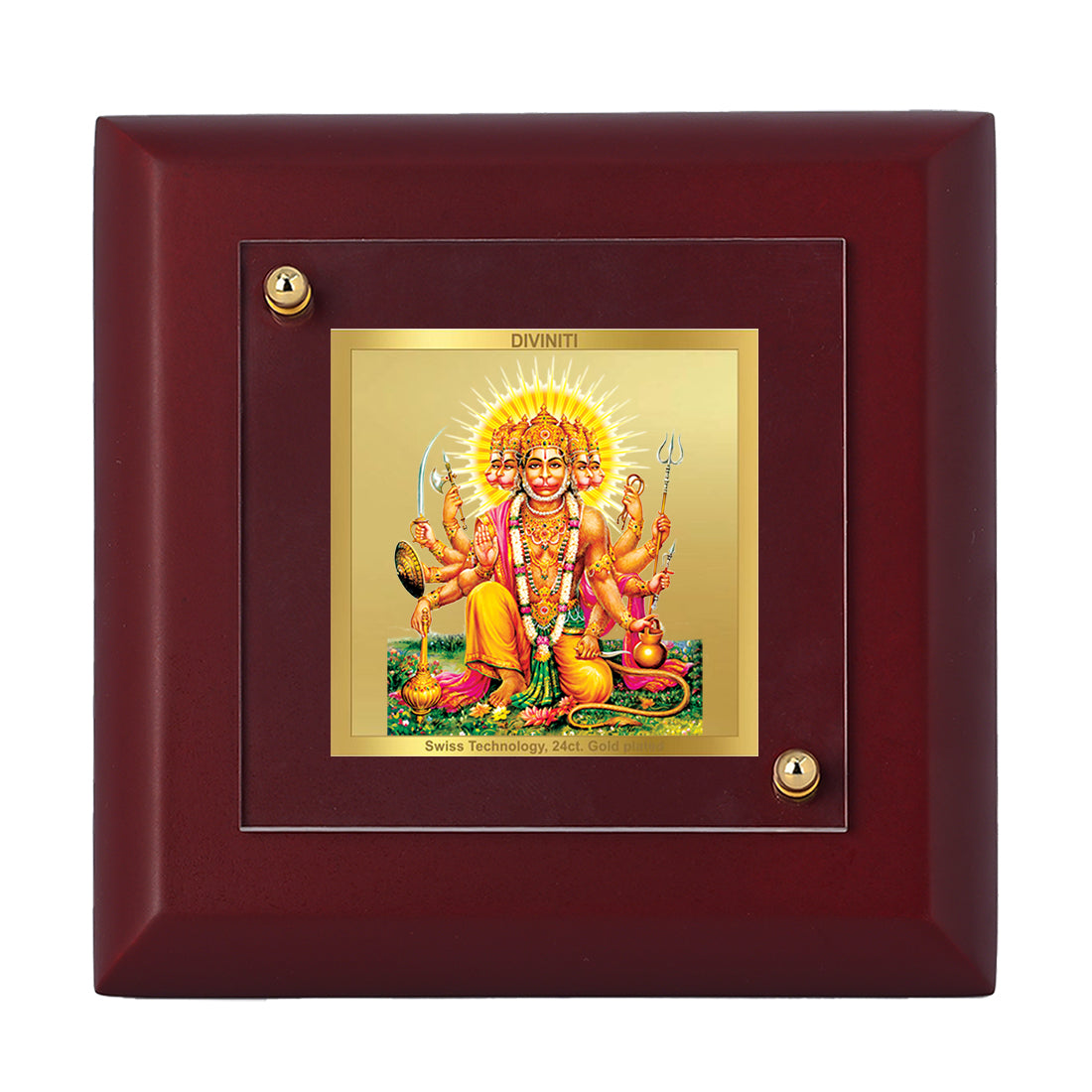 Diviniti 24K Gold Plated Panchmukhi Hanuman Photo Frame For Home Decor, Table Tops, Puja Room, Gift (10 x 10 CM)