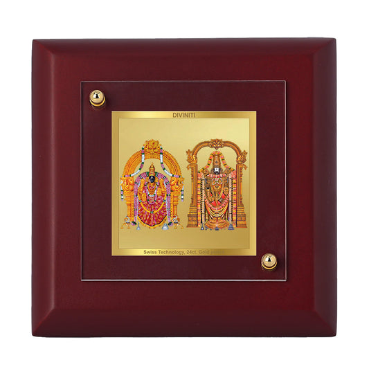 Diviniti 24K Gold Plated Padmavathi Balaji Photo Frame For Home Decor, Worship, Table Tops & Gift (10 x 10 CM)