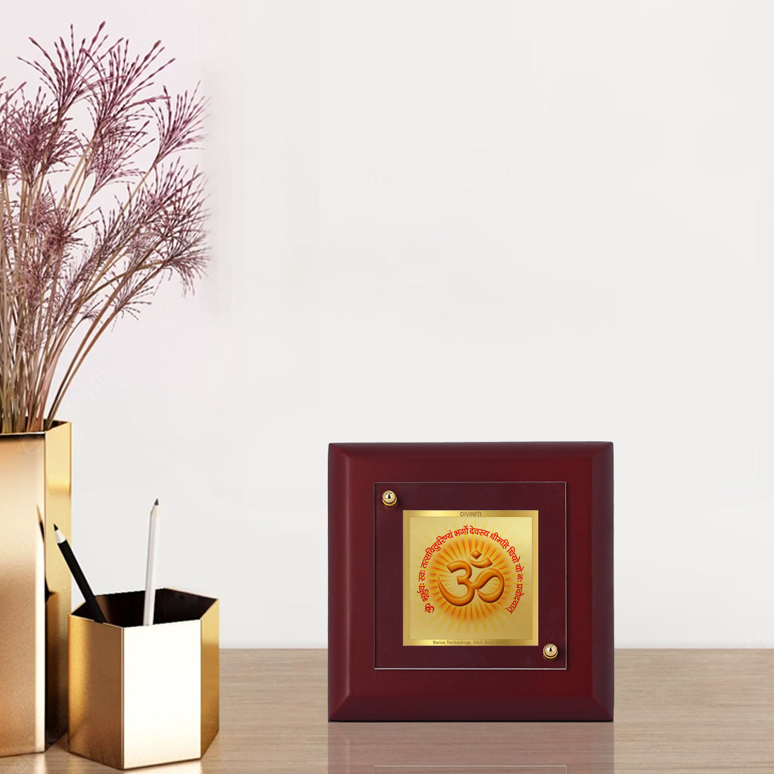 Diviniti 24K Gold Plated Gayatri Mantra Photo Frame For Home Decor, Table Tops, Puja & Gift (10 x 10 CM)