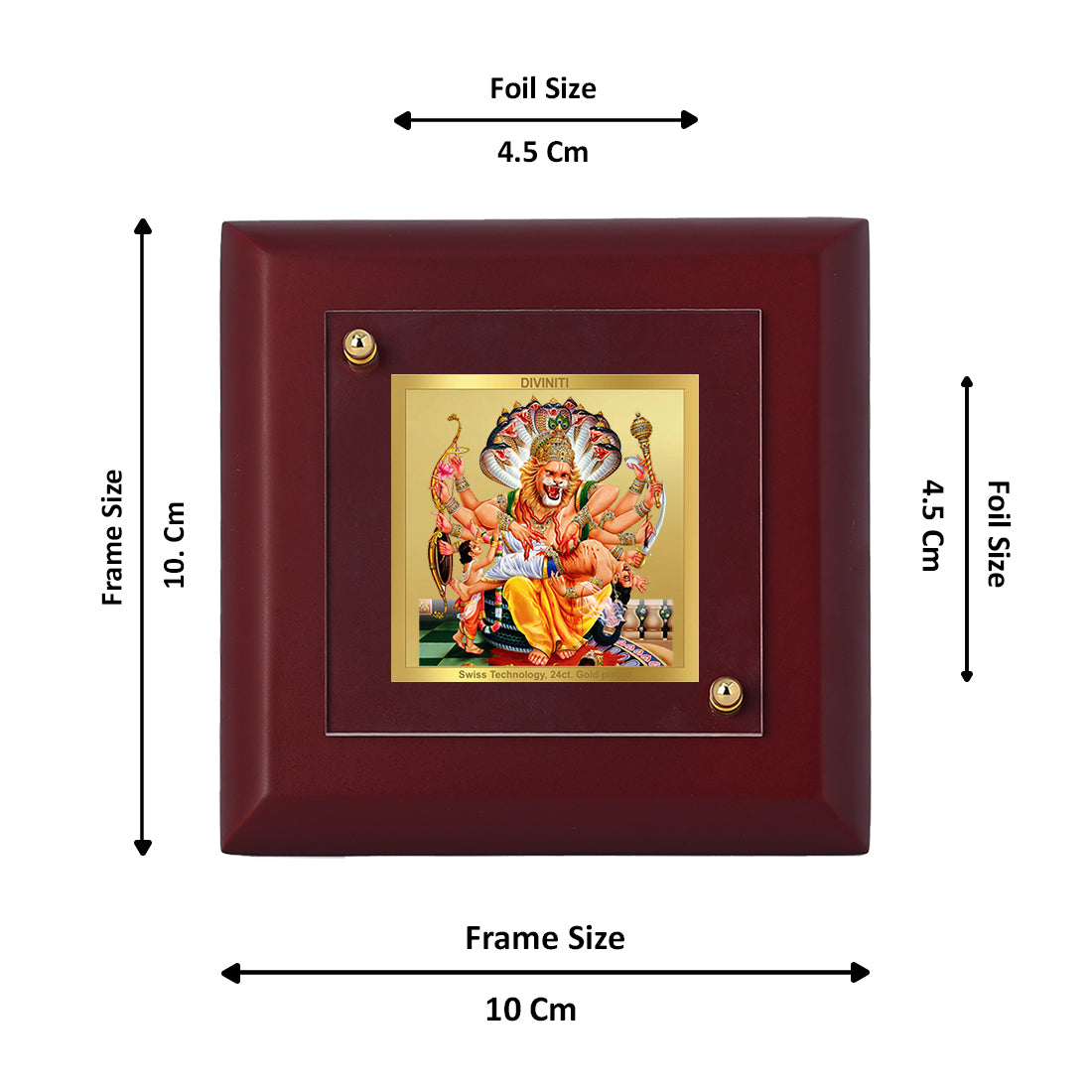 Diviniti 24K Gold Plated Narsingh Bhagwan Photo Frame For Home Decor, Table Tops, Prayer & Gift (10 x 10 CM)