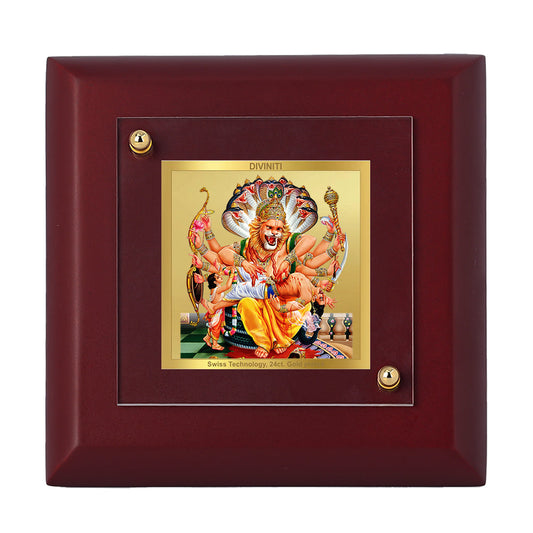 Diviniti 24K Gold Plated Narsingh Bhagwan Photo Frame For Home Decor, Table Tops, Prayer & Gift (10 x 10 CM)