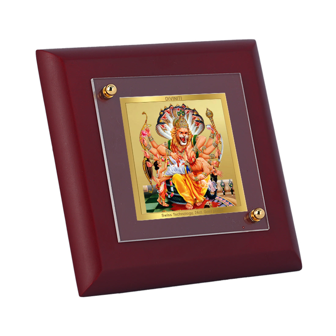 Diviniti 24K Gold Plated Narsingh Bhagwan Photo Frame For Home Decor, Table Tops, Prayer & Gift (10 x 10 CM)