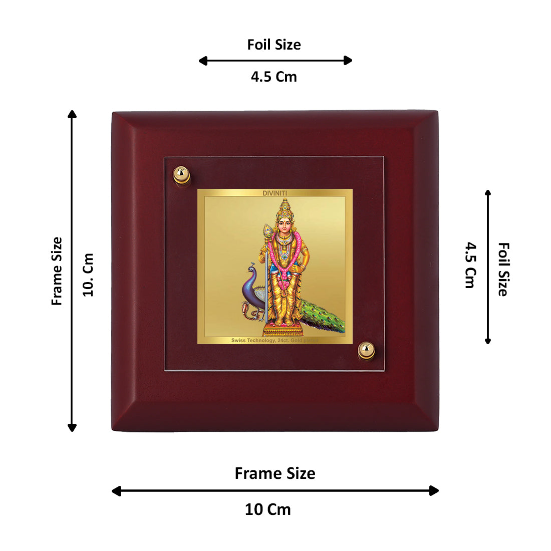 Diviniti 24K Gold Plated Murugan Photo Frame For Home Decor, Table, Prayer, Gift (10 x 10 CM)