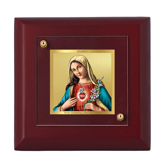 Diviniti 24K Gold Plated Mother Mary Photo Frame For Home Decor, Table, Prayer, Festival Gift (10 x 10 CM)