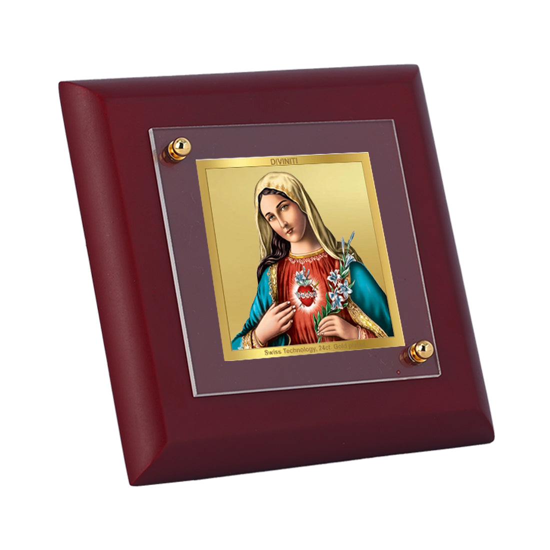 Diviniti 24K Gold Plated Mother Mary Photo Frame For Home Decor, Table, Prayer, Festival Gift (10 x 10 CM)