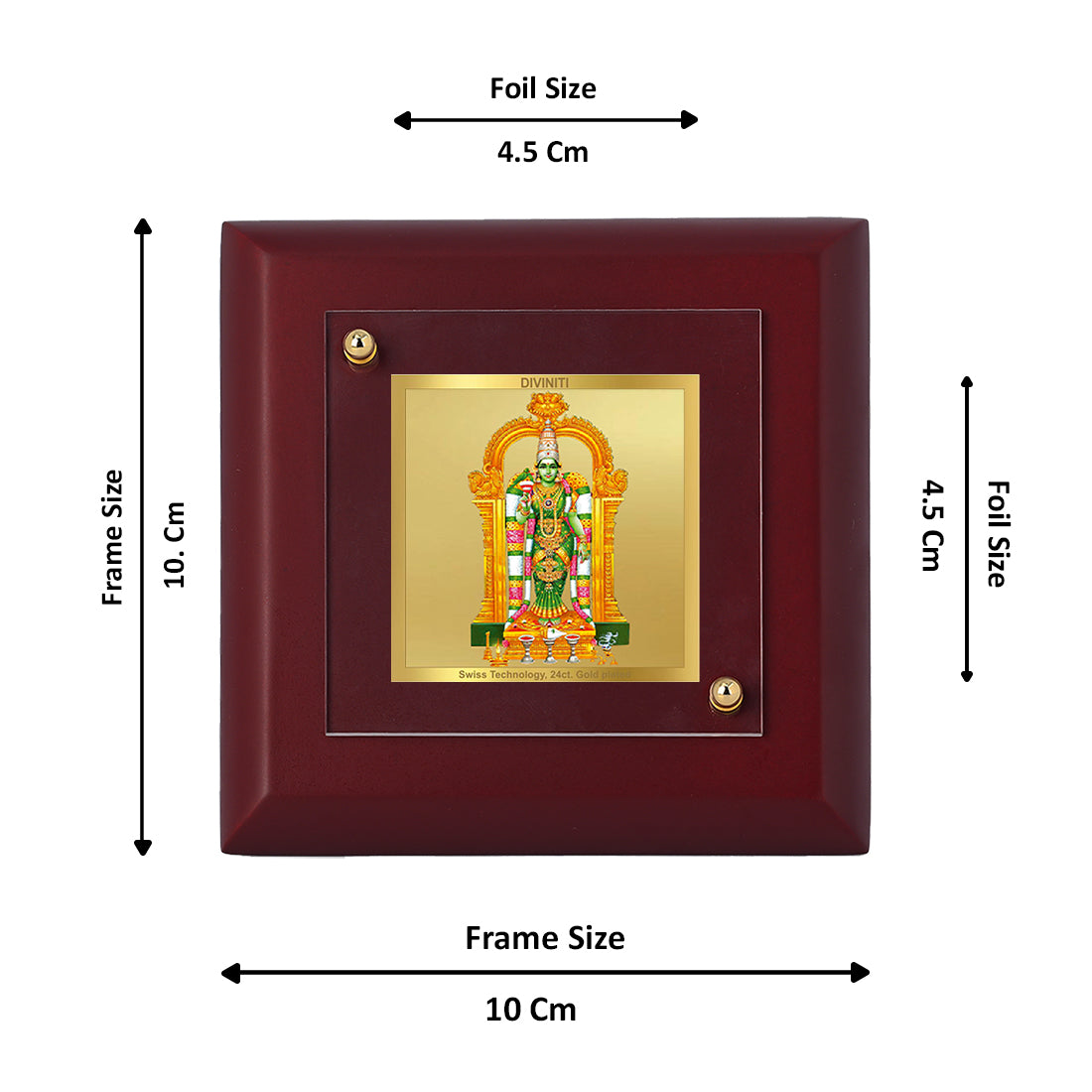 Diviniti 24K Gold Plated Meenakshi Devi Photo Frame For Home Decor, Table Tops, Puja, Gift (10 x 10 CM)