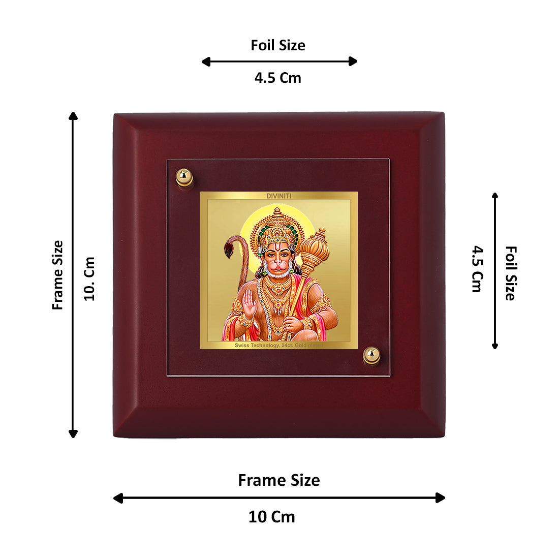 Diviniti 24K Gold Plated Hanuman Ji Photo Frame For Home Decor, Office, Table, Puja, Festival Gift (10 x 10 CM)