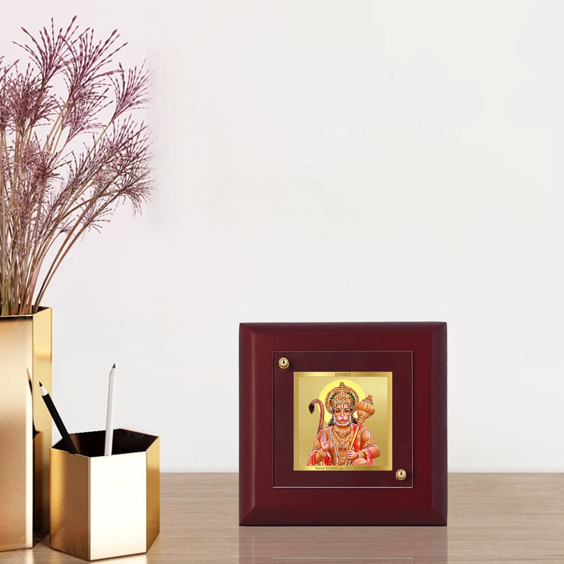 Diviniti 24K Gold Plated Hanuman Ji Photo Frame For Home Decor, Office, Table, Puja, Festival Gift (10 x 10 CM)