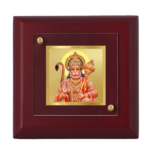 Diviniti 24K Gold Plated Hanuman Ji Photo Frame For Home Decor, Office, Table, Puja, Festival Gift (10 x 10 CM)