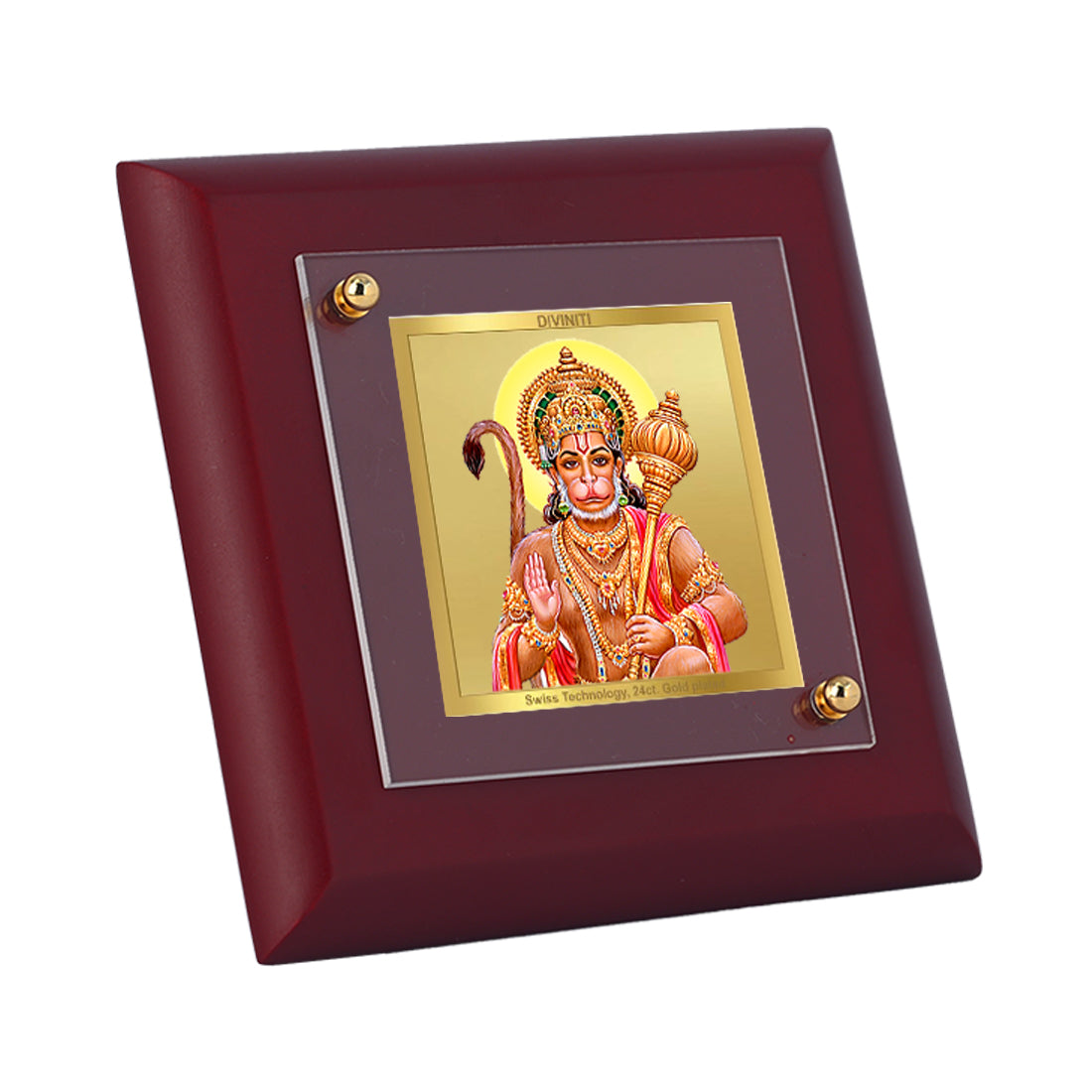 Diviniti 24K Gold Plated Hanuman Ji Photo Frame For Home Decor, Office, Table, Puja, Festival Gift (10 x 10 CM)