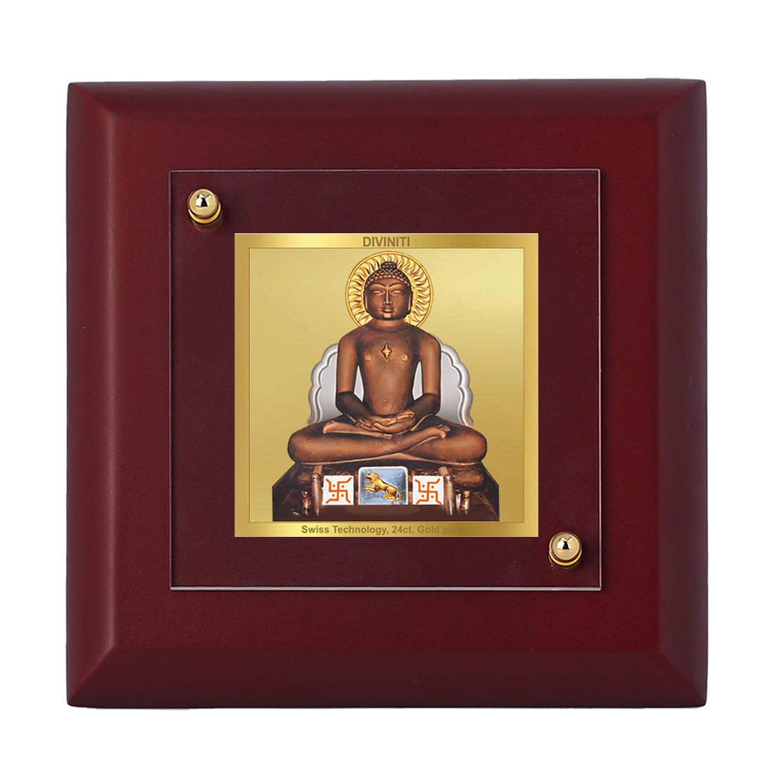 Diviniti 24K Gold Plated Mahavir Photo Frame For Home Decor, Prayer, Festival Gift (10 x 10 CM)