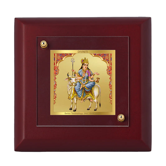 Diviniti 24K Gold Plated Mahagauri Mata Photo Frame For Home Decor, Puja Room, Festival Gift (10 x 10 CM)