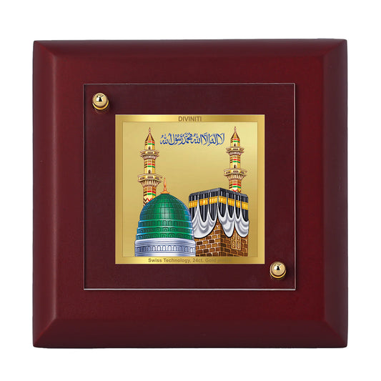 Diviniti 24K Gold Plated Mecca Madina Photo Frame For Home Decor Showpiece, Table Tops, Festival Gift (10 x 10 CM)