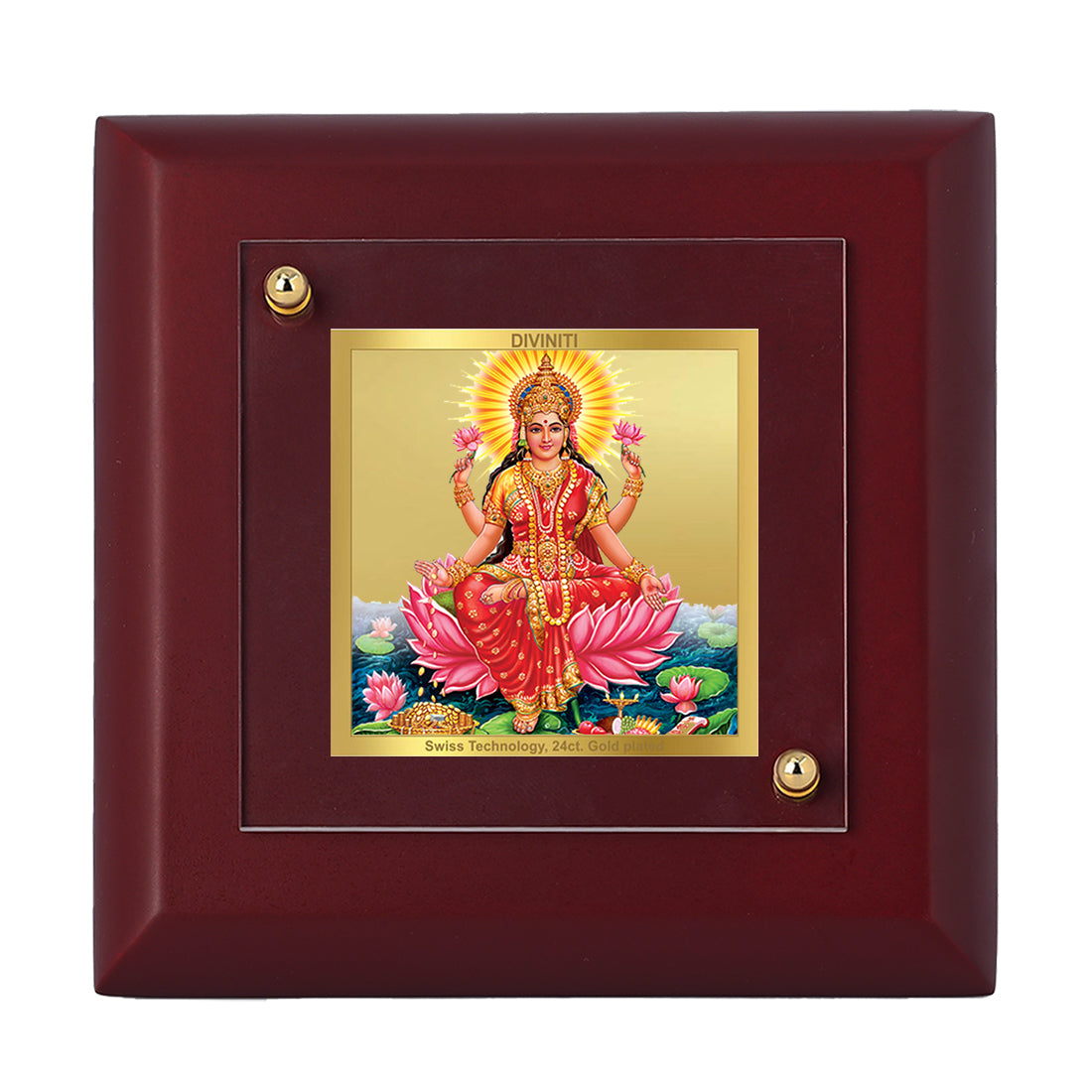 Diviniti 24K Gold Plated Lakshmi Mata Photo Frame For Home Decor, Puja, Festival Gift, Prosperity (10 x 10 CM)