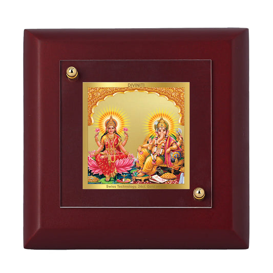 Diviniti 24K Gold Plated Lakshmi Ganesh Frame For Home Decor, Table Tops, Puja, Festival Gift (10 x 10 CM)