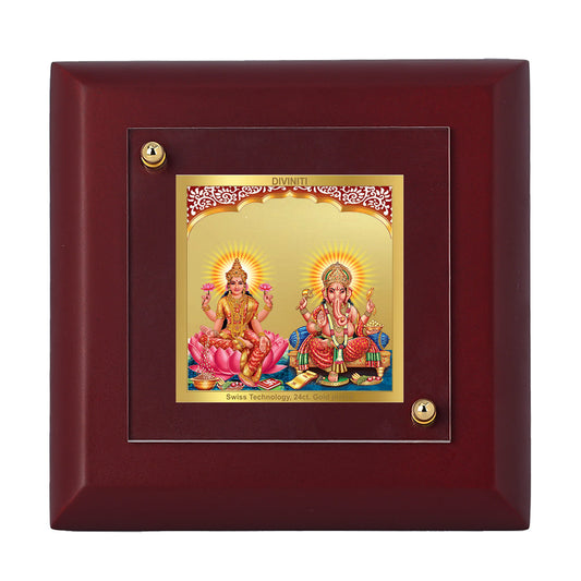 Diviniti 24K Gold Plated Lakshmi Ganesha Frame For Home Decor, Table Tops, Puja, Gift (10 x 10 CM)