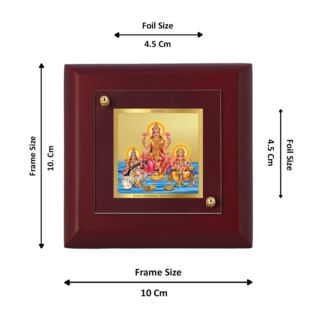 Diviniti 24K Gold Plated Lakshmi Ganesh Saraswati Frame For Home Decor, Table Tops, Puja, Gift (10 x 10 CM)