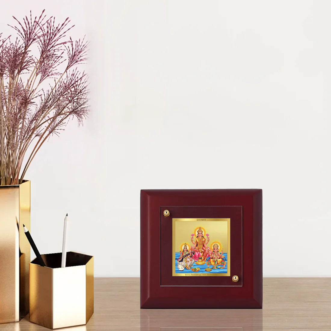 Diviniti 24K Gold Plated MDF Photo Frame For Home Decor, Table Tops, Puja Room, Gift