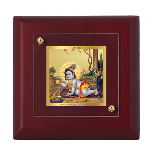 Diviniti 24K Gold Plated Laddu Gopal Photo Frame For Home Decor, Table Tops, Housewarming Gift (10 x 10 CM)