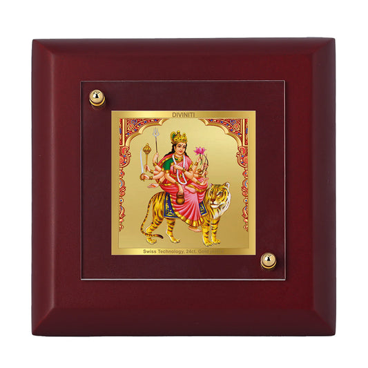 Diviniti 24K Gold Plated Kushmanda Mata Frame For Home Decor, Table Top, Puja, Festival Gift (10 x 10 CM)