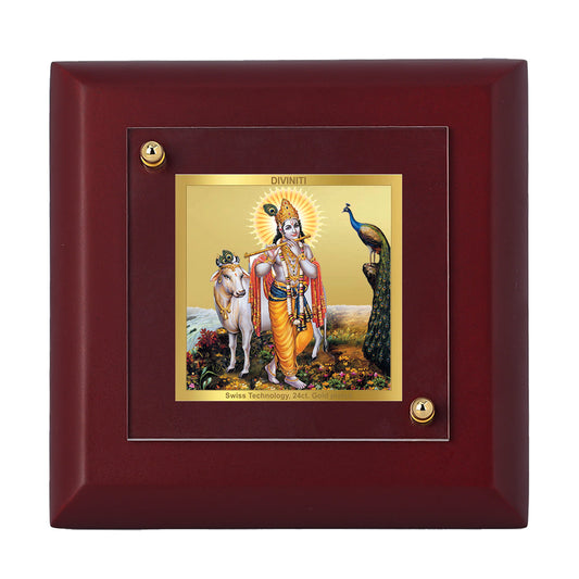 Diviniti 24K Gold Plated Krishna Photo Frame For Home Decor, Table Top & Housewarming Gift (10 x 10 CM)