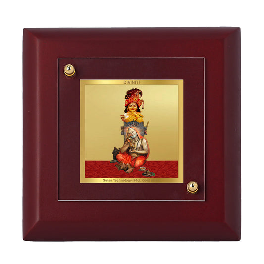 Diviniti 24K Gold Plated Krishna Raghvendra Frame For Home Decor, Table Tops & Gift (10 x 10 CM)