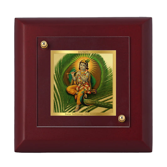 Diviniti 24K Gold Plated Lord Krishna Frame For Home Decor Showpiece, Table Top, Festival Gift (10 x 10 CM)