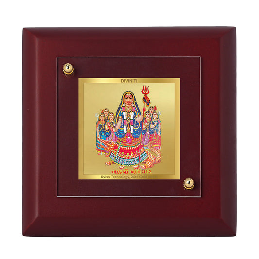 Diviniti 24K Gold Plated Khodiyar Mata Frame For Home Decor, Table Tops, Puja, Gift (10 x 10 CM)