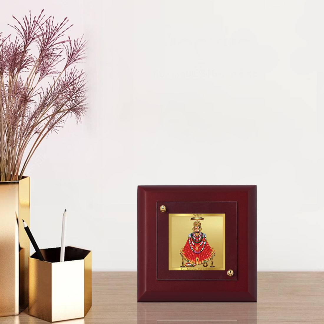 Diviniti 24K Gold Plated Khatu Shyam Frame For Home Decor, Table Tops, Puja Room & Gift (10 x 10 CM)