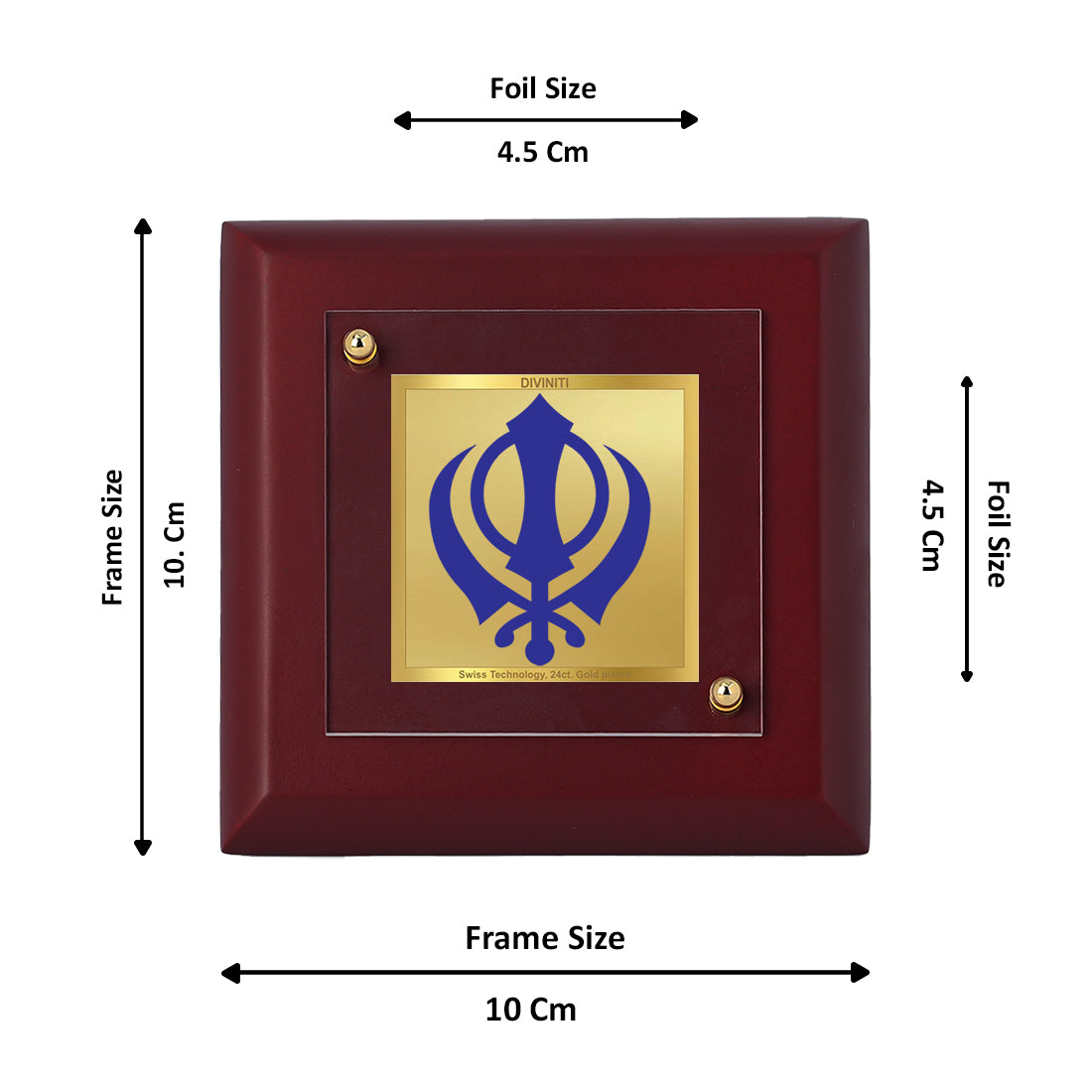 Diviniti 24K Gold Plated Khanda Sahib Frame For Home Decor Showpiece, Table Tops & Gift (10 x 10 CM)