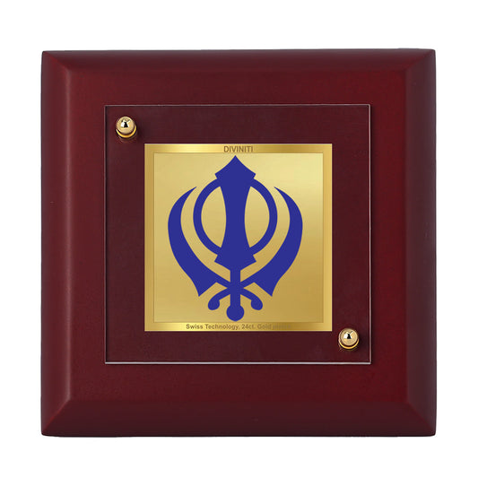 Diviniti 24K Gold Plated Khanda Sahib Frame For Home Decor Showpiece, Table Tops & Gift (10 x 10 CM)