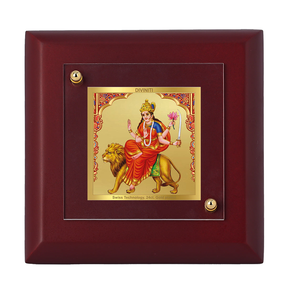 Diviniti 24K Gold Plated Katyani Mata Frame For Home Decor, Table Tops, Puja Room & Gift (10 x 10 CM)