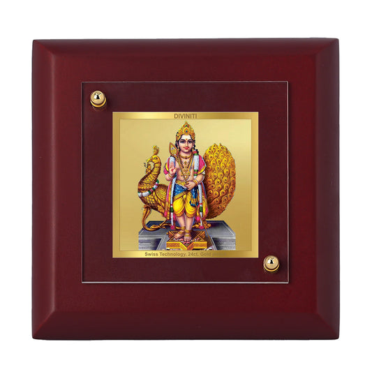 Diviniti 24K Gold Plated Karthikey Frame For Home Decor, Table Tops, Worship & Festival Gift (10 x 10 CM)