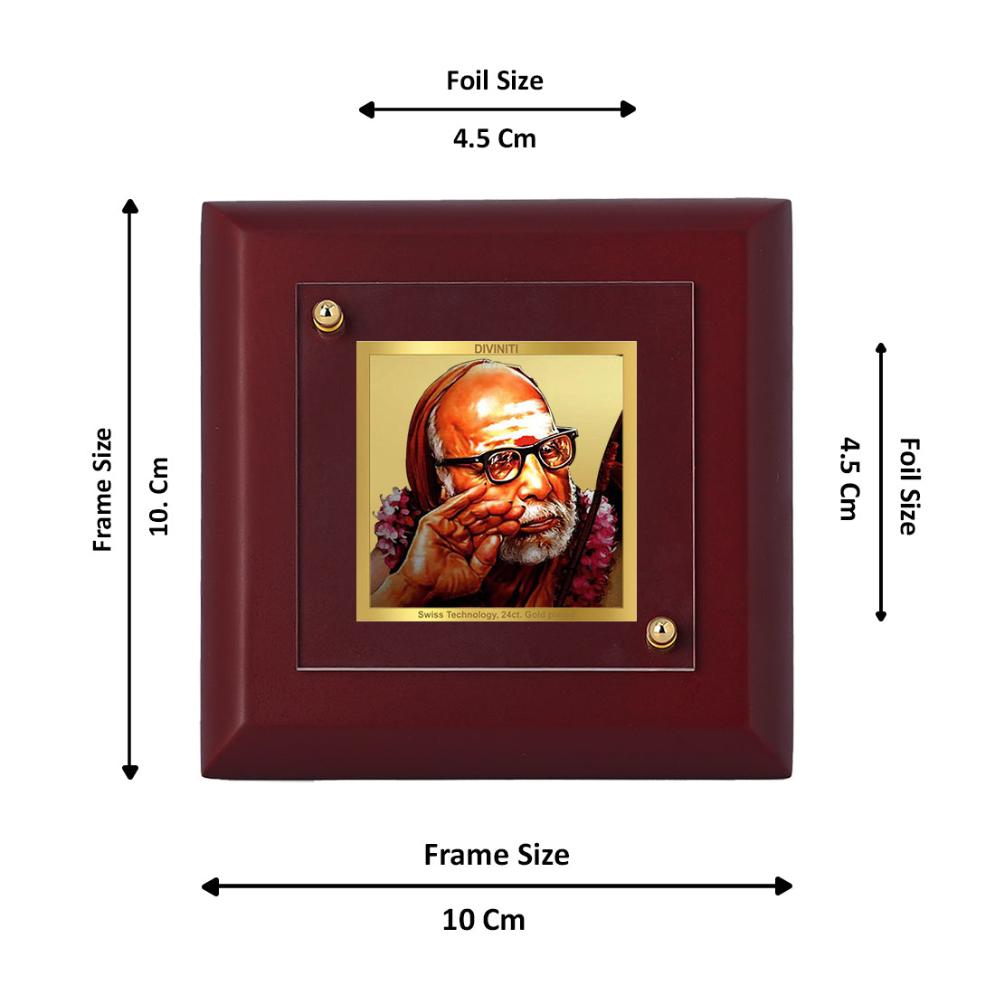 Diviniti 24K Gold Plated Kanchi Maha Periyava Frame For Home Decor Showpiece, Table Tops, Gift (10 x 10 CM)