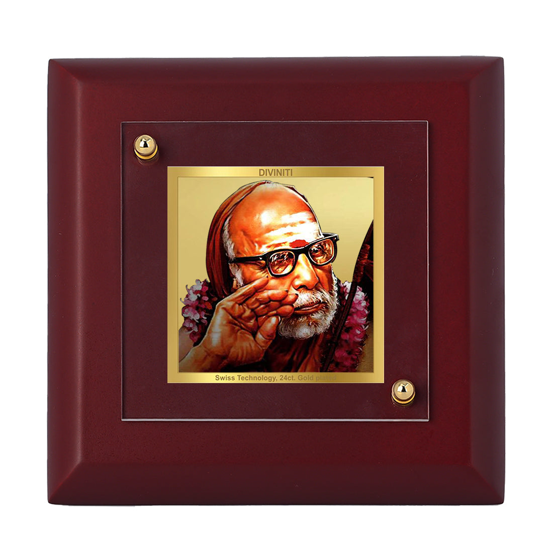 Diviniti 24K Gold Plated Kanchi Maha Periyava Frame For Home Decor Showpiece, Table Tops, Gift (10 x 10 CM)