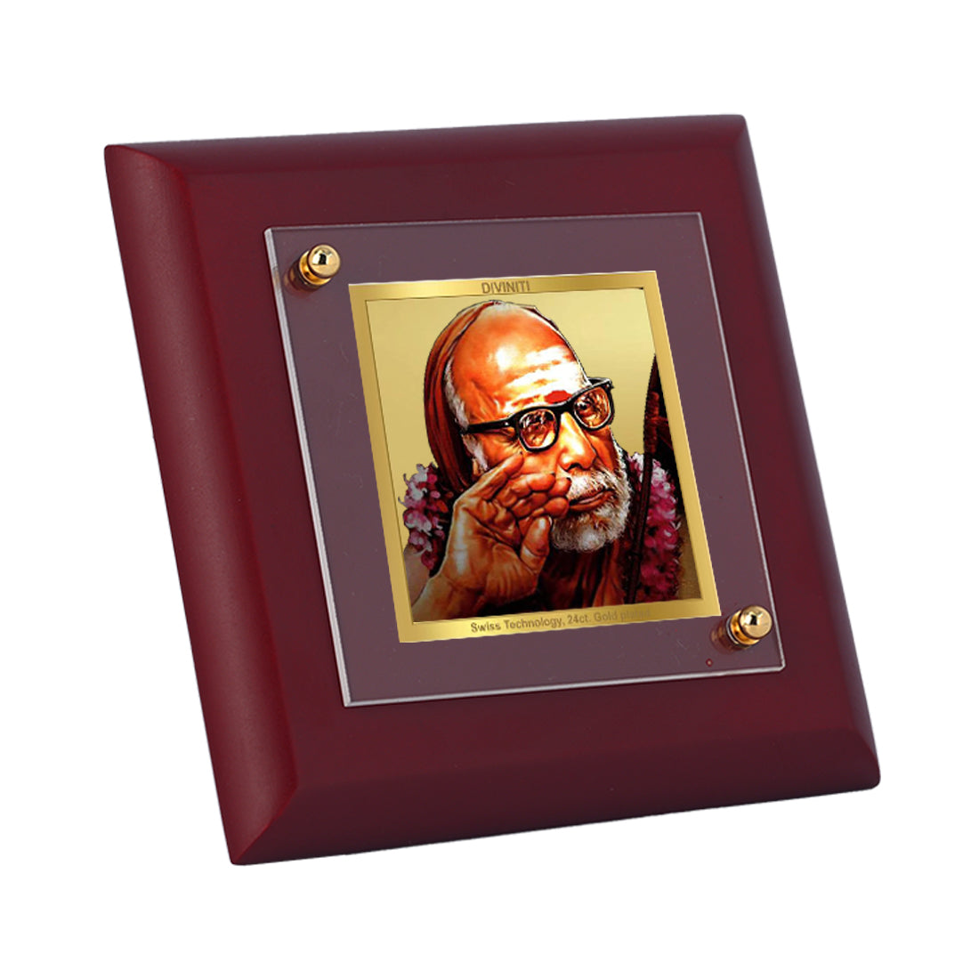 Diviniti 24K Gold Plated Kanchi Maha Periyava Frame For Home Decor Showpiece, Table Tops, Gift (10 x 10 CM)