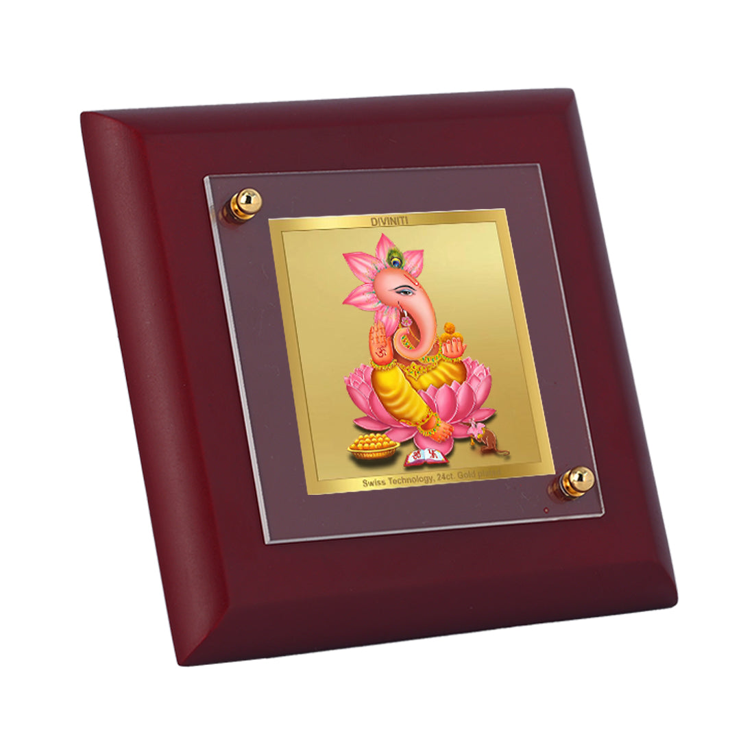 Diviniti 24K Gold Plated Kamal Ganesha Frame For Home Decor, Table Top, Puja Room, Festival Gift (10 x 10 CM)