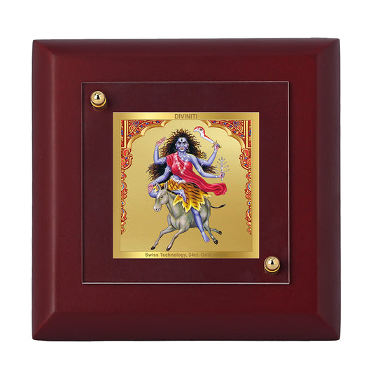 Diviniti 24K Gold Plated Kaalratri Mata Frame For Home Decor, Table Tops, Puja, Festival Gift (10 x 10 CM)