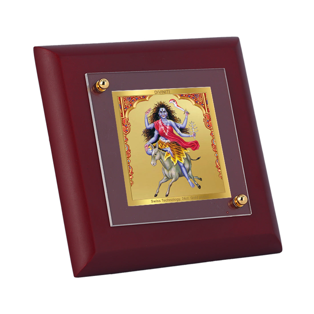 Diviniti 24K Gold Plated Kaalratri Mata Frame For Home Decor, Table Tops, Puja, Festival Gift (10 x 10 CM)