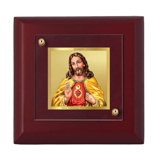 Diviniti 24K Gold Plated Jesus Frame For Home Decor Showpiece, Table Tops, Prayer, Festival Gift (10 x 10 CM)