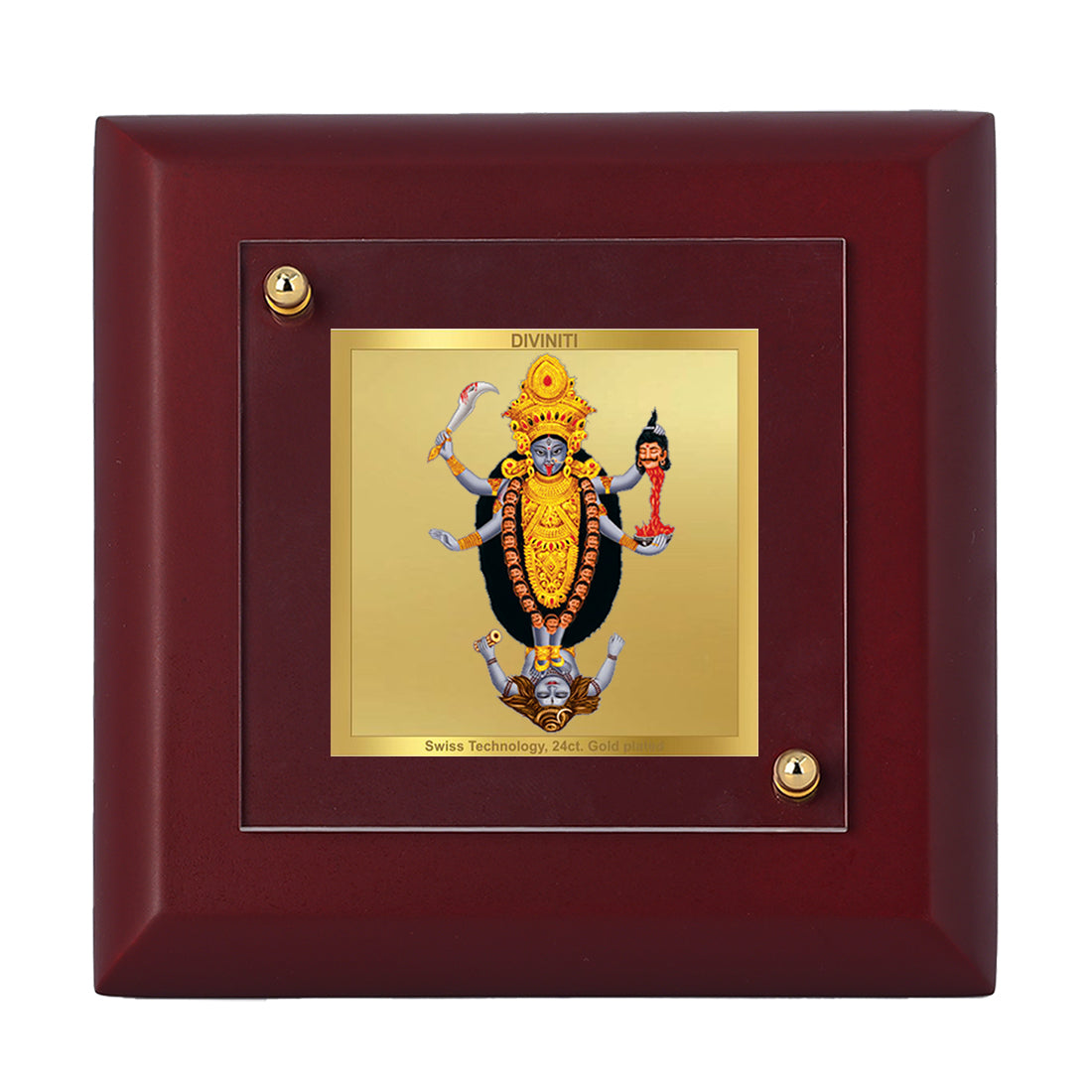 Diviniti 24K Gold Plated Maa Kali Frame For Home Decor, Table Top, Puja, Festival Gift (10 x 10 CM)