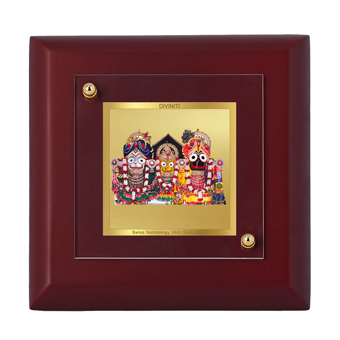 Diviniti 24K Gold Plated Jagannath Balaram Subhadra Frame For Home Decor, Table Tops, Puja, Gift (10 x 10 CM)