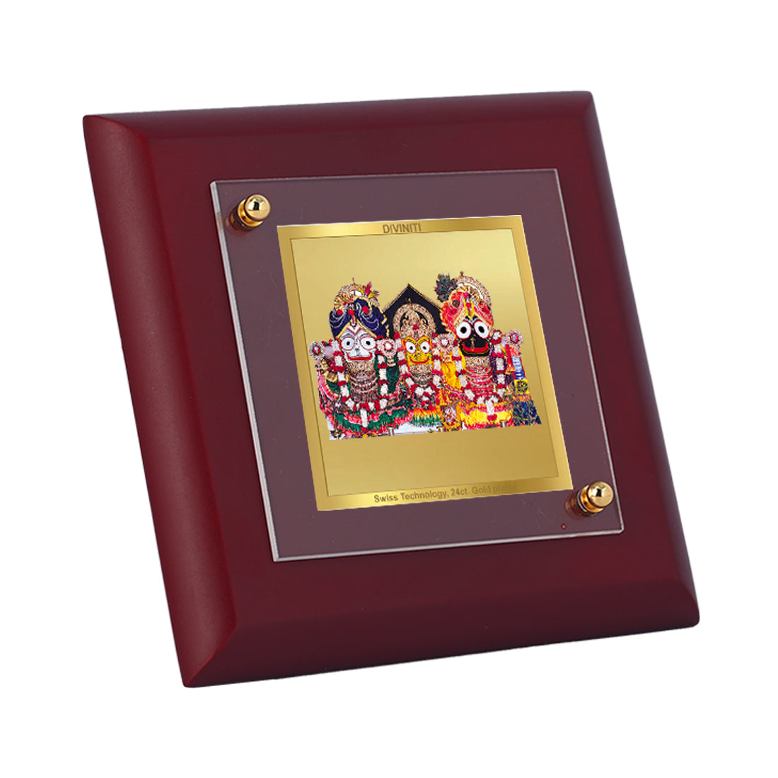 Diviniti 24K Gold Plated Jagannath Balaram Subhadra Frame For Home Decor, Table Tops, Puja, Gift (10 x 10 CM)