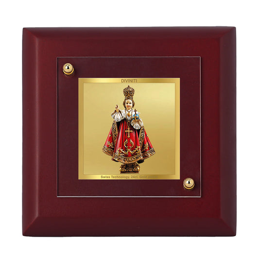 Diviniti 24K Gold Plated Infant Jesus Photo Frame For Home Decor Showpiece, Table Tops, Festival Gift (10 x 10 CM)