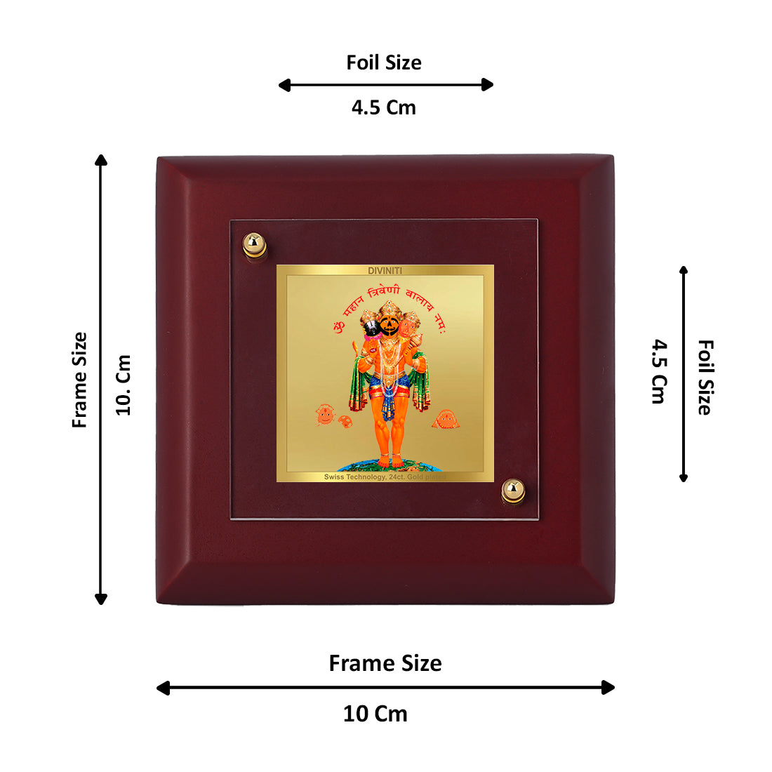 Diviniti 24K Gold Plated Lord Hanuman Photo Frame For Home Decor, Office, Table, Worship, Gift (10 x 10 CM)